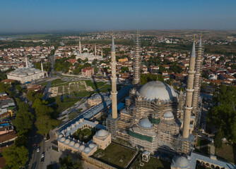 Naklejka premium Renovated Selimiye Mosque Drone Photo, Edirne City Center, Turkey