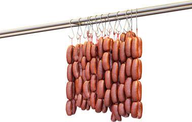 Turkish food bacon (pastirma) hanging on luxury delicatessen counter. traditional appetizer of the...