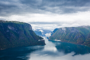 Fototapeta na wymiar Bird view of fjord in Norway. Nature and travel background