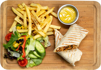 grilled meat burrito with vegetables