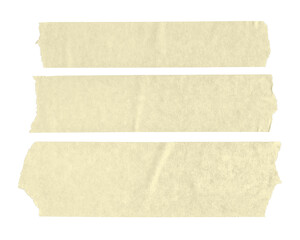 Set of three beige blank paper tape stickers isolated. Template mock up