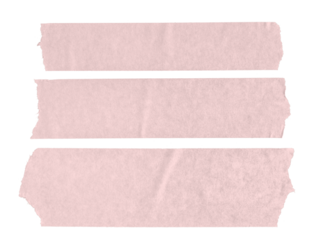 Set of three pink blank paper tape stickers isolated. Template mock up