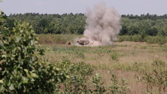 An accurate rocket from the Precision Shoulder-Fired Rocket Launcher PSRL-1 hits the target and destroys the enemy.