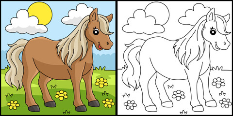 Pony Animal Coloring Page Colored Illustration
