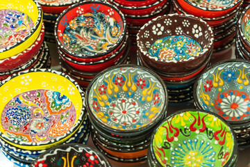 national turkish glass souvenirs. handmade souvenir for tourists in turkey. plates for dried fruits...