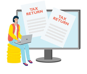 Tax return concept. Online taxation. Electronic service with information about income, profits, payments, bills, taxes. Taxpayer declaration. Return on the investment. Investor increasing his savings.
