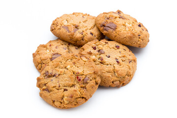 Chocolate chip cookie isolated on white background.