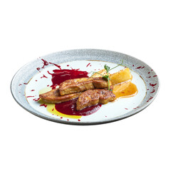 png Isolated foie gras with apples and berry sauce