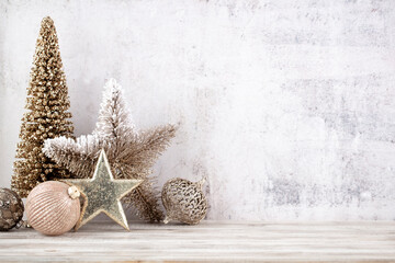 Christmas gold stars. Christmas decoration. Background on the gray color.