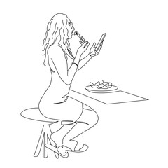 YOUNG GIRL EATING AND ADDICTION FROM SMARTPHONE LINE