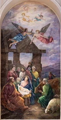 Tuinposter VALENCIA, SPAIN - FEBRUARY 17, 2022: The fresco of Nativity in the church Iglesia de San Francisco de Borja by Miguel Vaguer (1970). © Renáta Sedmáková