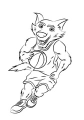 Fototapeta na wymiar Coloring book for children. The wolf plays basketball. Task for children, can be used in a book, magazine.