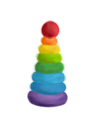Fluffy pyramid of colorful rings . Art