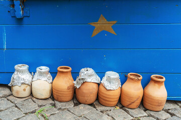 clay pots for cooking meat in istanbul. dishes for the national meat dish in cappadocia....