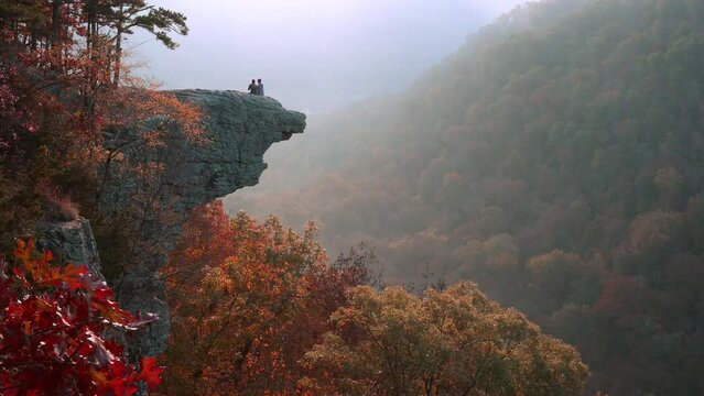 Women hikers taking a selfie at Arkansas Hawksbill Crag also known as Whitaker Point