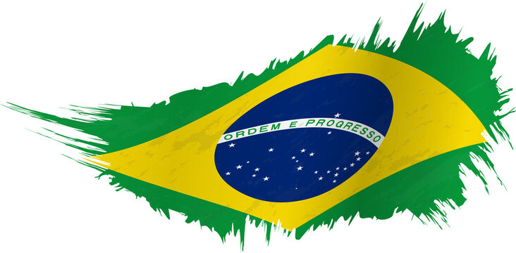 Flag of Brazil in grunge style with waving effect.