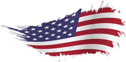 Flag of United States in grunge style with waving effect.