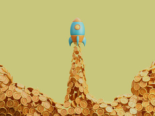 Euro Currency Rocket Launch Blast Off Bull Booming Market 3D Illustration 