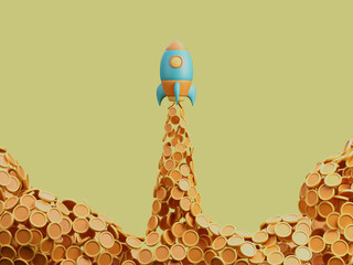 Blank Rocket Launch Blast Off Bull Booming Market 3D Illustration 