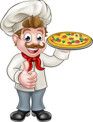 Cartoon Pizza Chef Character Mascot