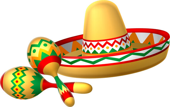 Mexican Sombrero Hat and Maracas Shakers