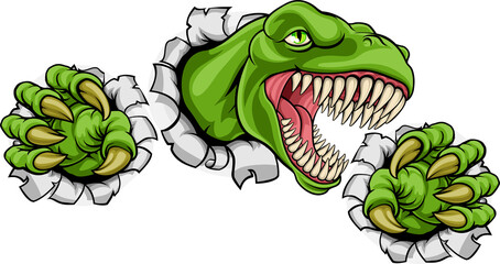 T Rex Dinosaur Clawing Hole in Background