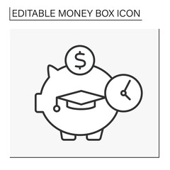  Moneybox line icon. Academic cap inside piggybank. Accumulation of money for training. Economy. Wealth concept. Isolated vector illustration.Editable stroke