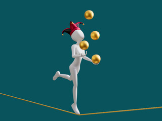 Blank Female Juggle Ball Walk Rope Balance 3D Illustration 