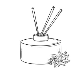 Aroma diffuser for the home with the smell of anise. Doodle sketch style. Linear simple fragrance diffuser. Isolated vector illustration.
