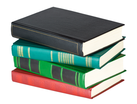 Stack of books isolated on transparent background.