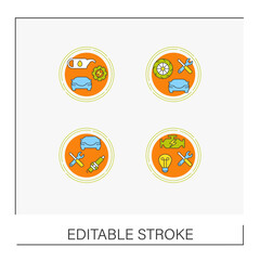  Car service concept icons set. Fixed broken things inside the car, Repair garage. Transport.Vector isolated conception metaphor illustrations.Editable stroke