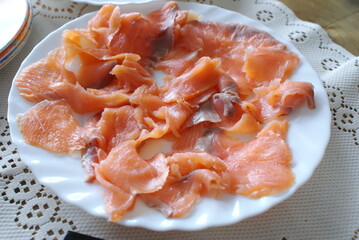 Plate of smoked salmon served at Easter breakfast.