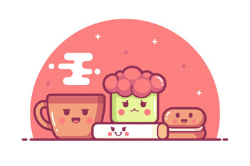 hand drawn cute food illustration background