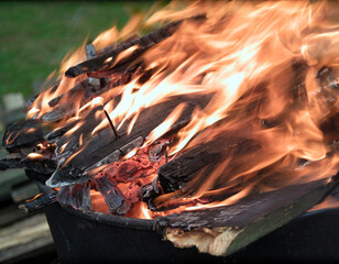 burning firewood in a barrel