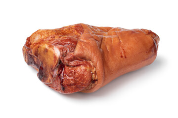 Traditional Croatian  smoked pork knuckle close up isolated on white background