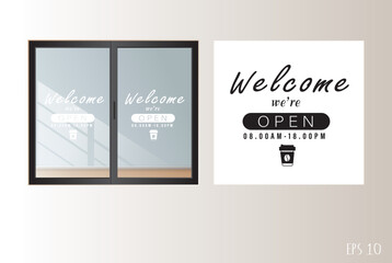 Welcome Sticker to the glass in front of the coffee shop