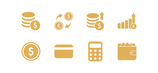 Finance icons set, money icon, coins, inflation icon, economy icons, wallet icon. - obrazy, fototapety, plakaty