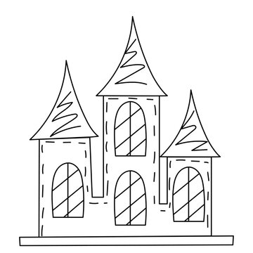 Castle Doodle Icons Sketch, Outline Vector, Isolated