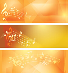 orange abstract backgrounds - vector banners with music notes