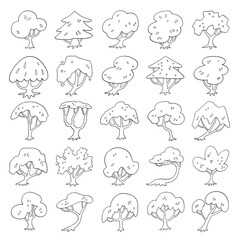 hand drawn vector set of side view tree.