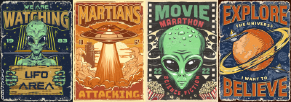 Canvas Prints Martians space set colorful flyer