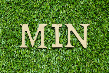 Wood alphabet letter in word min on green grass background