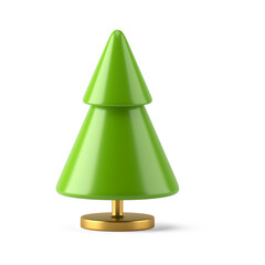 Cone green interior realistic christmas spruce. Minimalistic geometric design on gold stand