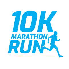 Black silhouette marathon run event logo template with running people illustration, 10K