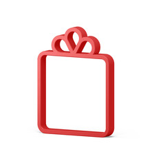 Red christmas frame 3d abstract. Stylized realistic square shape for greetings
