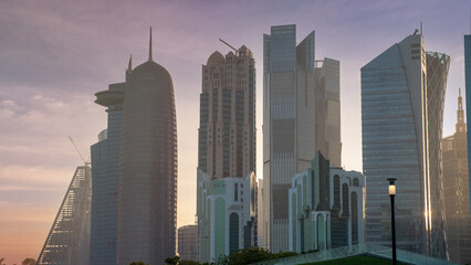 Fototapeta na wymiar The skyline of Doha city center during evening.