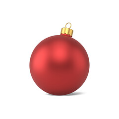 Bright red christmas sphere. Matte glass surface with festive ornament