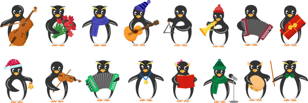 Penguin icons set cartoon vector. Cute animal. Arctic bird