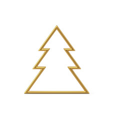 Abstract golden frame of christmas tree 3d . Minimalist triangular outline decoration