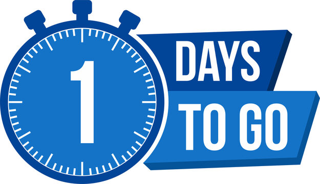 1 Day to go. Countdown timer. Clock icon. Time icon. Count time sale